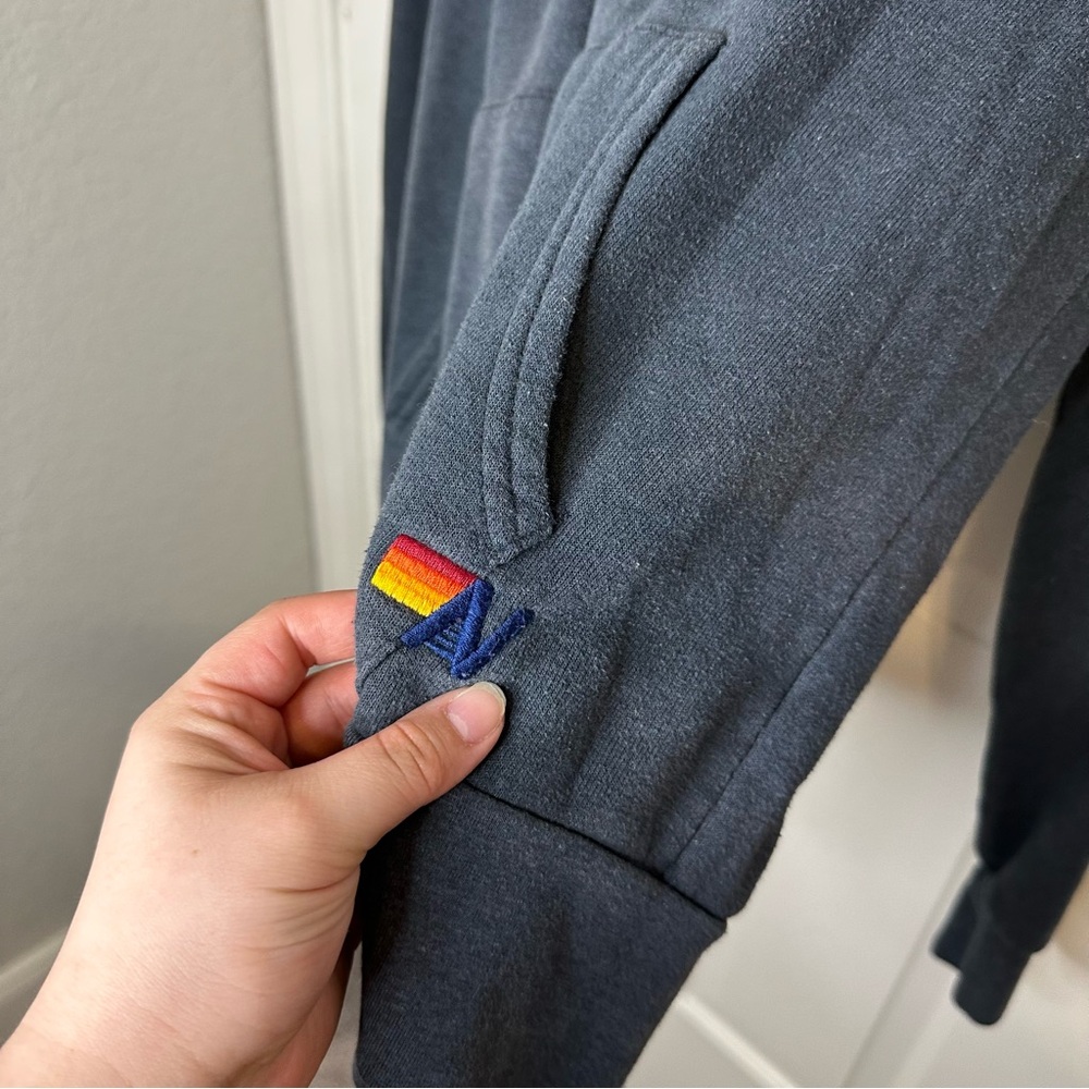 Avaiator Nation Navy Blue 5 Stripe Hoodie Sz M *Flawed* Surfer Indie Skater Cozy - Picture 6 of 10